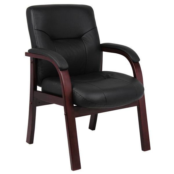 Symple Stuff 24.5" W Leather Seat Waiting Room Chair with Wood Frame